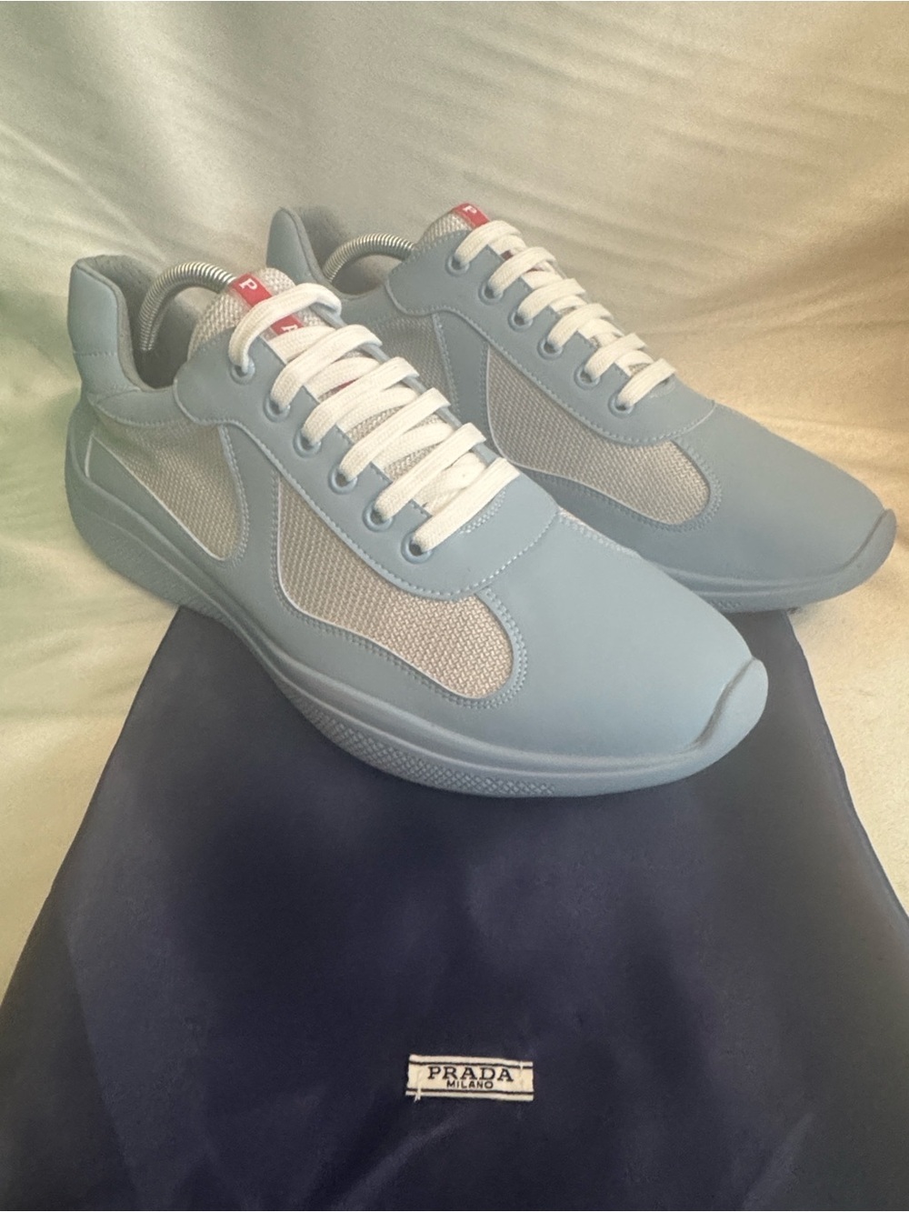 Prada Men’s Sky Blue Mesh & Leather-Trim Sneakers🔥New! Size: 12 - Picture 5 of 12